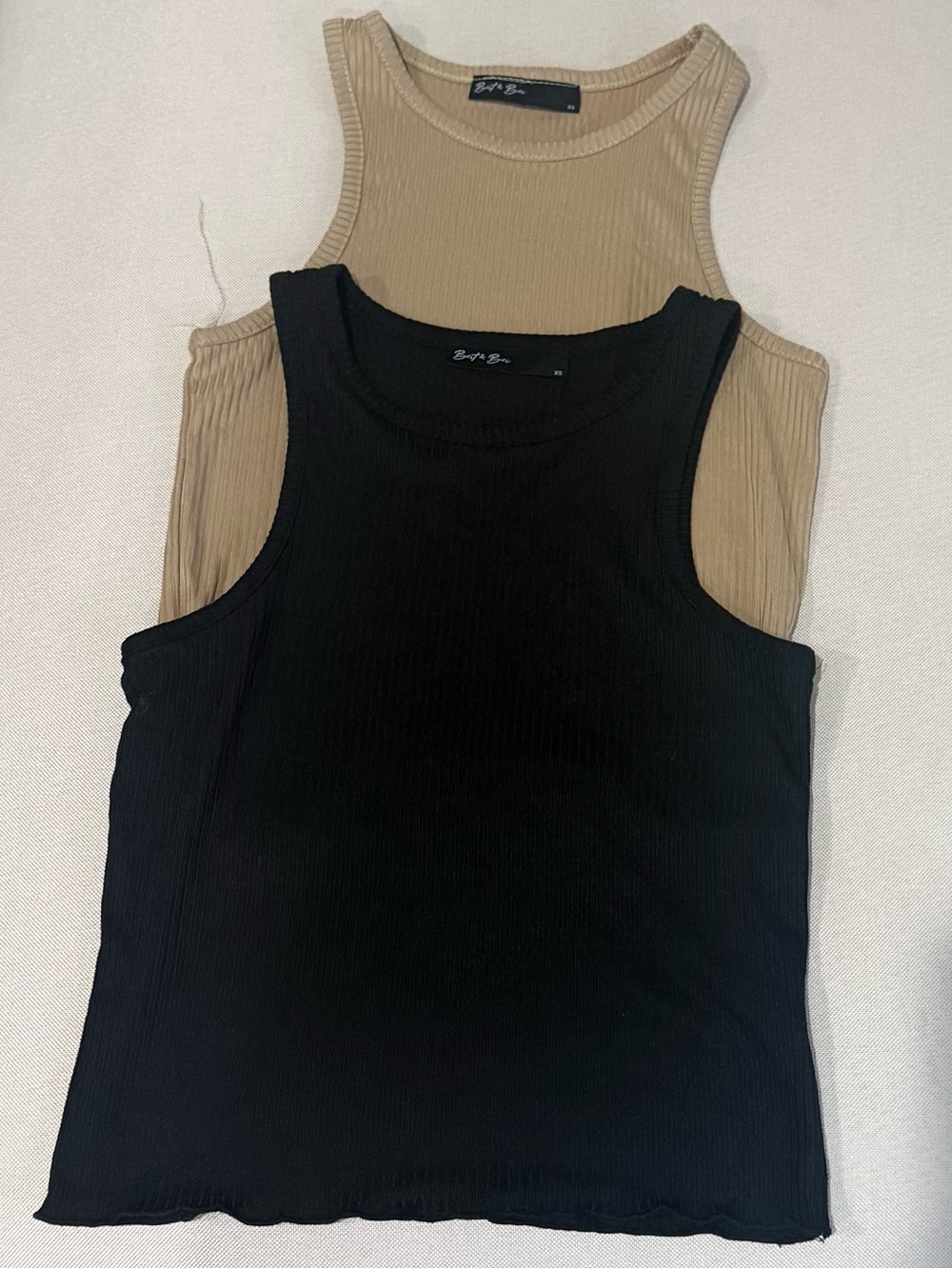 2Pc Ribbed Tank Top Set - Black and Tan (Ships from Alaska)